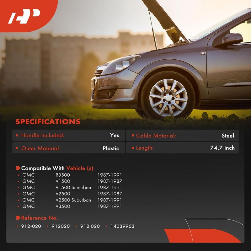 A-Premium Front Hood Latch Release Cable with Handle Compatible with Chevrolet Blazer, C10 C20 K10 K20 R10 R1500 R20 R2500 V10 V1500 V20 V2500 Suburban & GMC C1500 C2500 K15 K25 Suburban, 74.7 Inch - Image 5